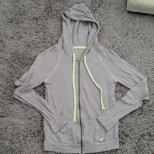 Grey and neon green thin zip up hoodie